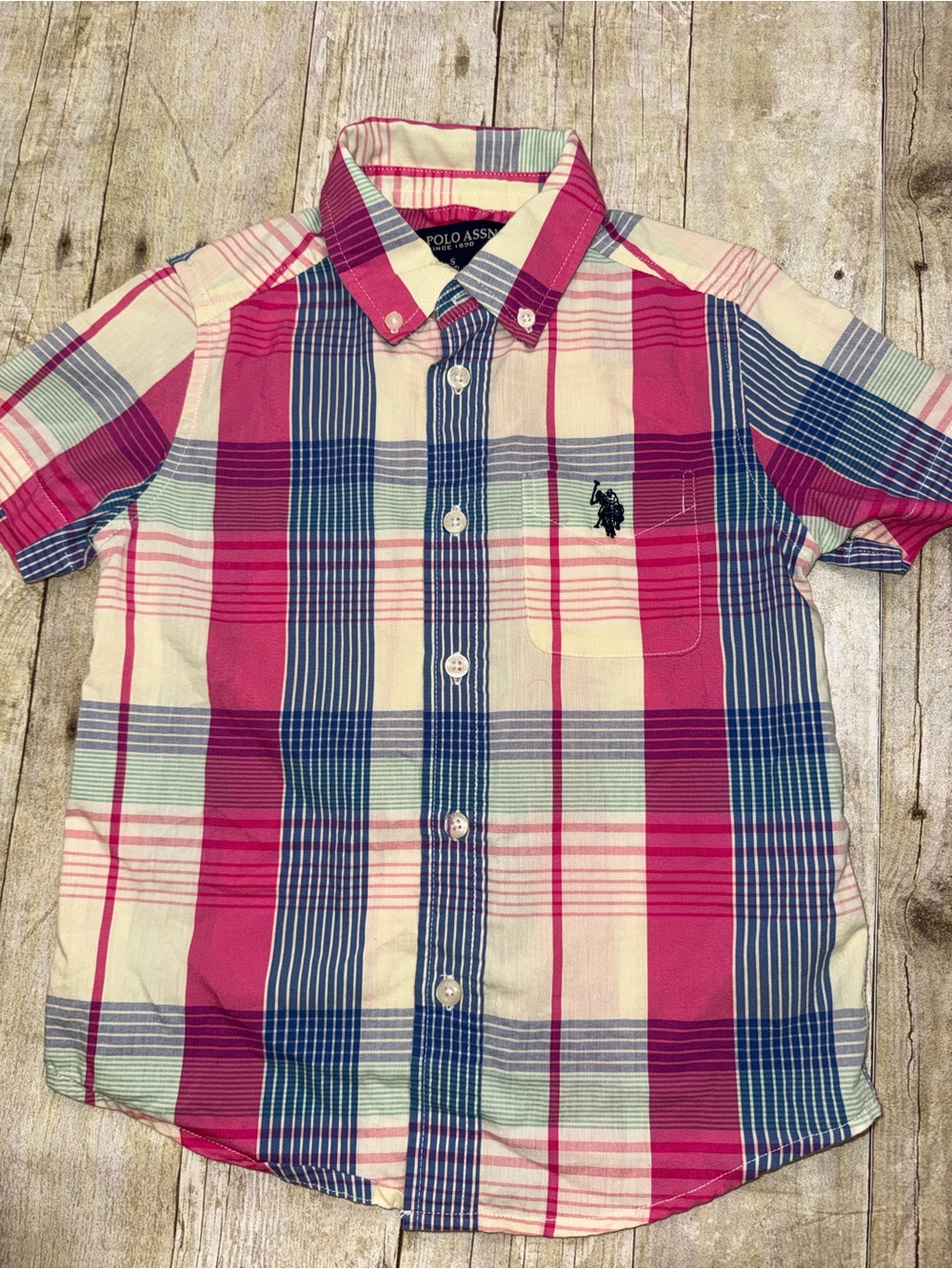 U.S. Polo Assn. Boys Pink Blue Green Plaid Button-Down Shirt